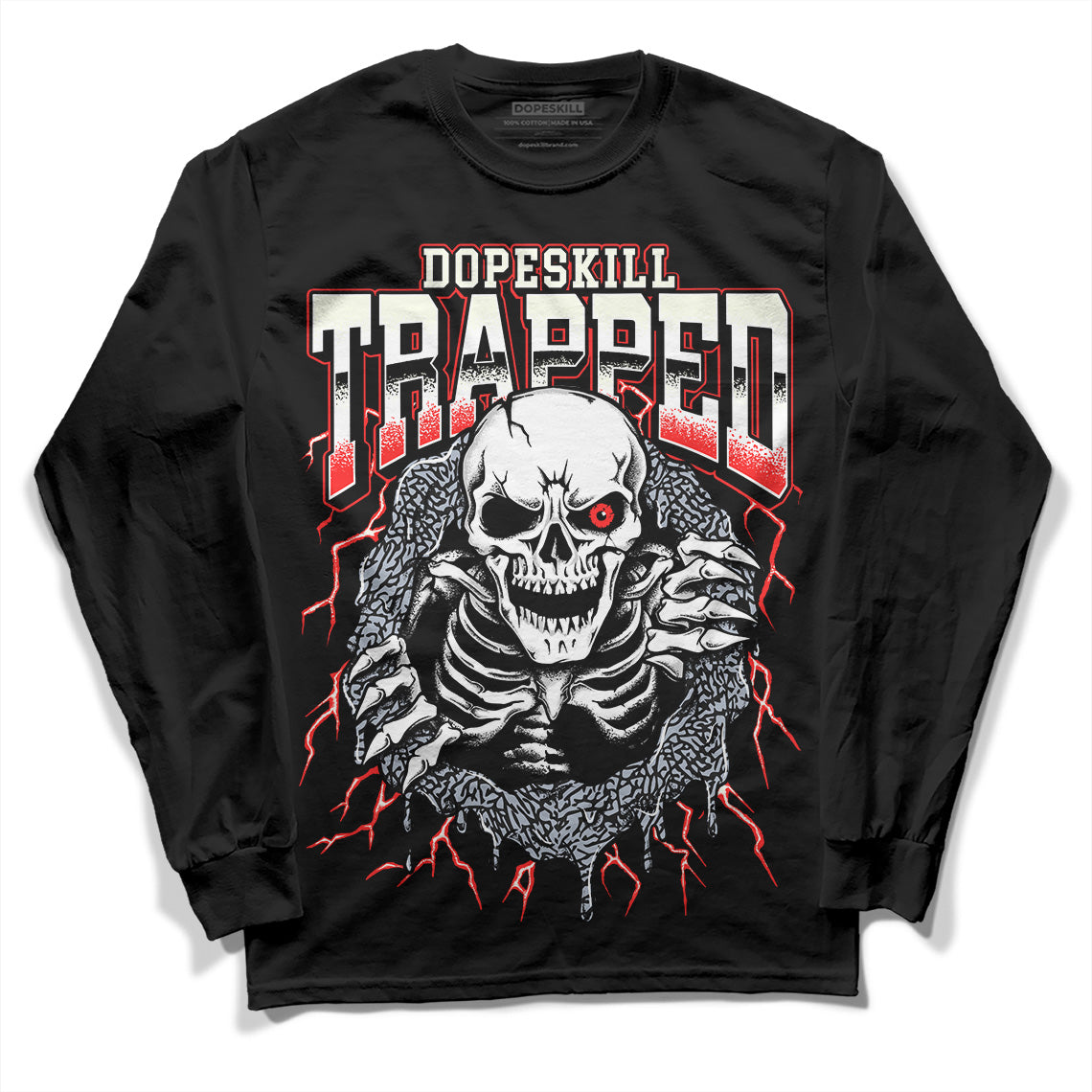 Jordan 3 Retro White Cement Reimagined DopeSkill Long Sleeve T-Shirt Trapped Halloween Graphic Streetwear - Black