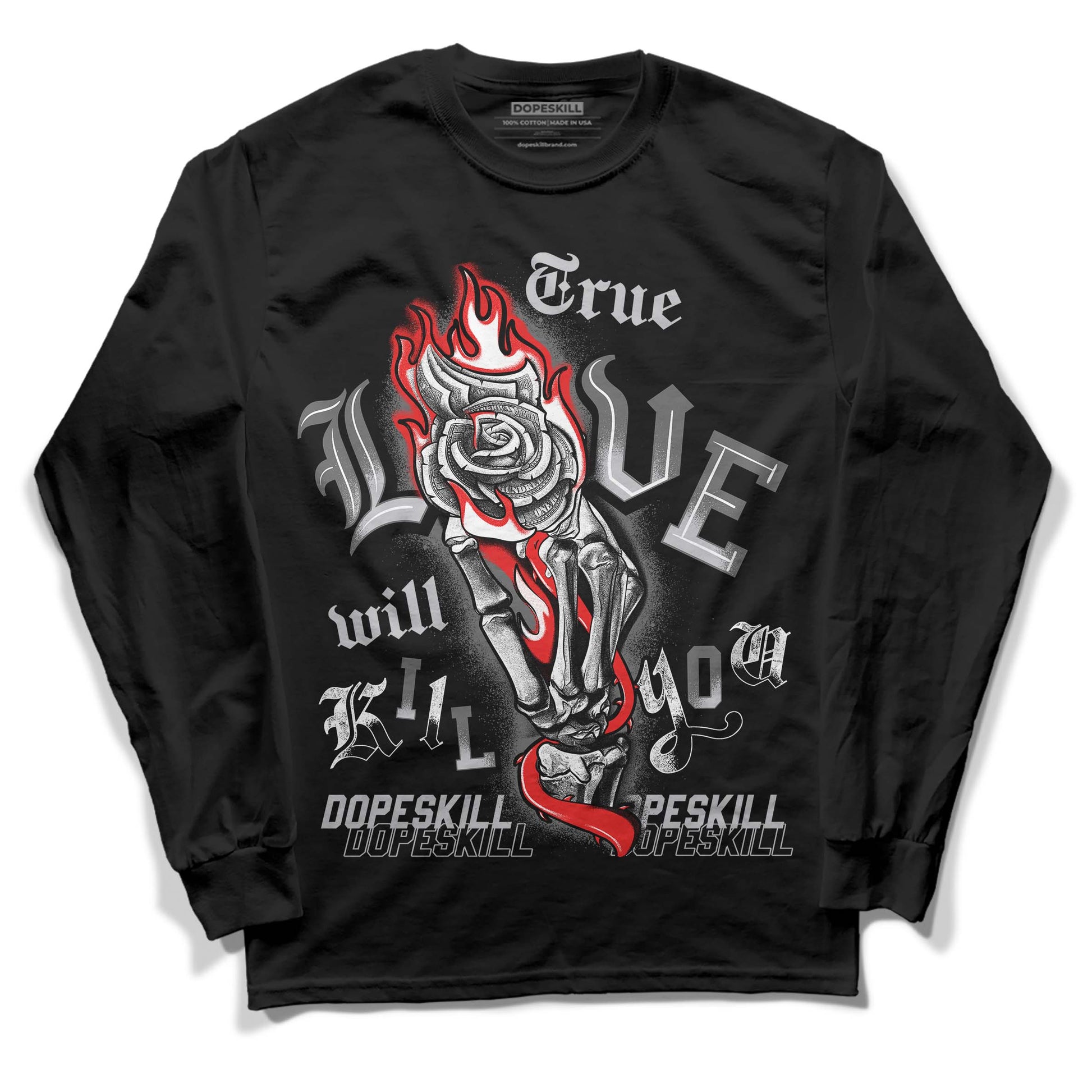 Grey Sneakers DopeSkill Long Sleeve T-Shirt True Love Will Kill You Graphic Streetwear - Black