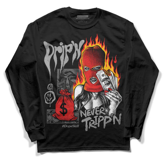 Grey Sneakers DopeSkill Long Sleeve T-Shirt Drip'n Never Tripp'n Graphic Streetwear - Black