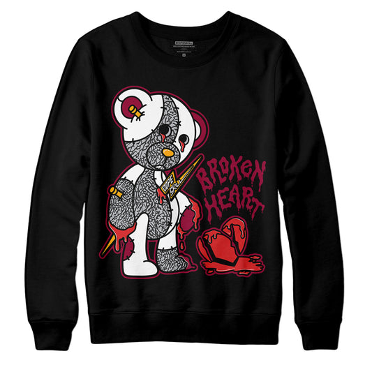 Jordan 3 Cardinal Red DopeSkill Sweatshirt Broken Heart Graphic Streetwear  - Black 