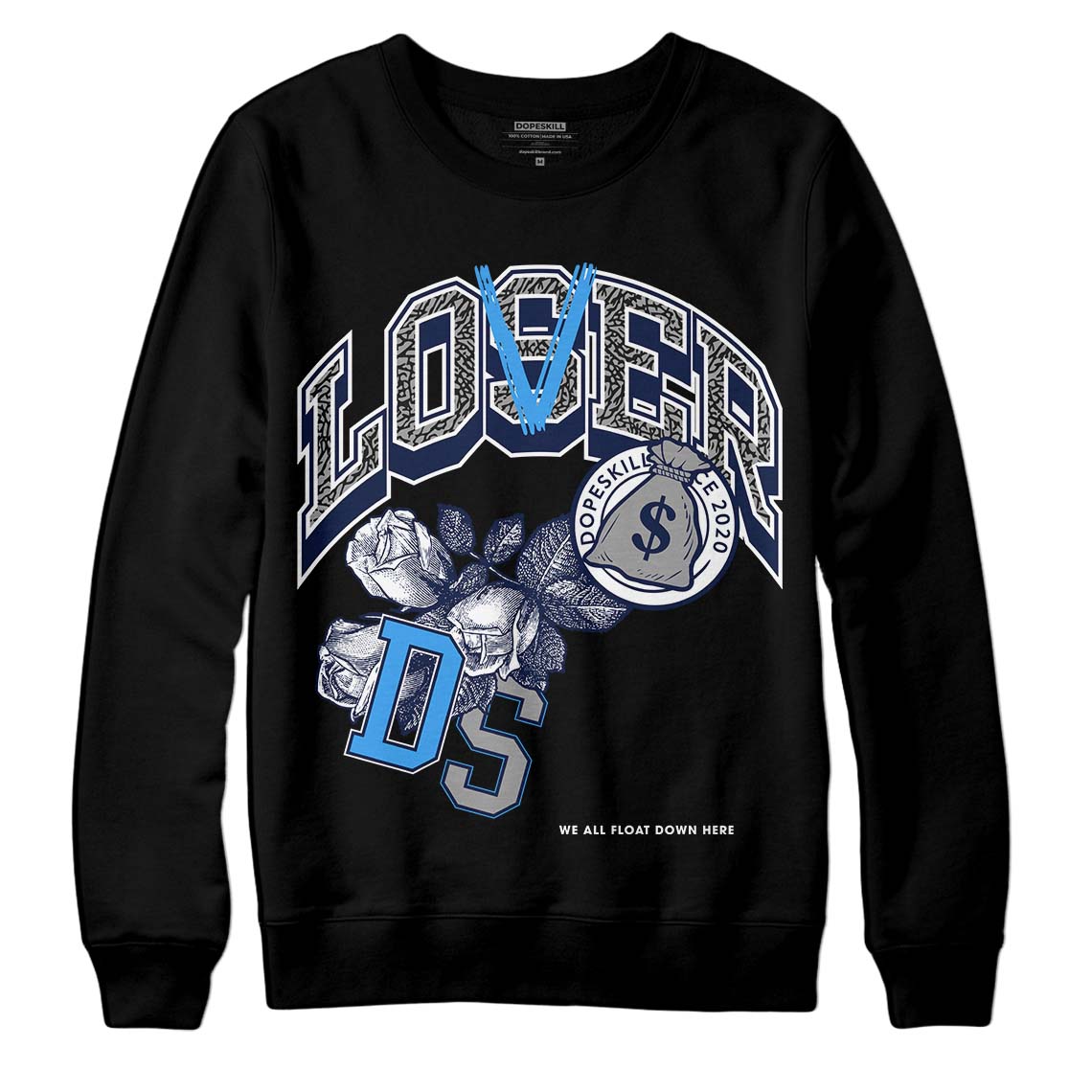 Jordan 3 "Midnight Navy" DopeSkill Sweatshirt Loser Lover Graphic Streetwear - Black 