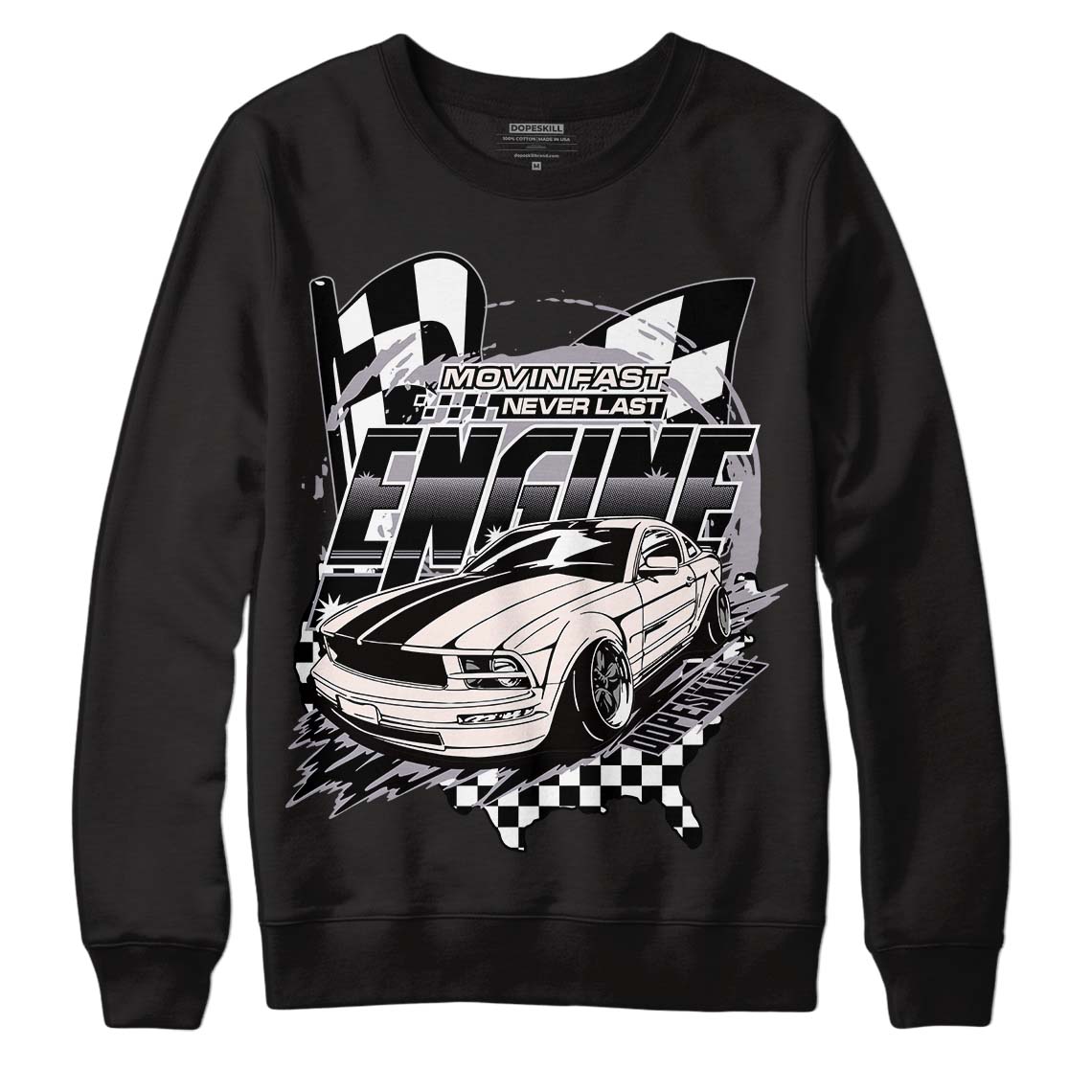 Jordan 2 Cement Grey DopeSkill Sweatshirt ENGINE Tshirt Graphic Streetwear - Black