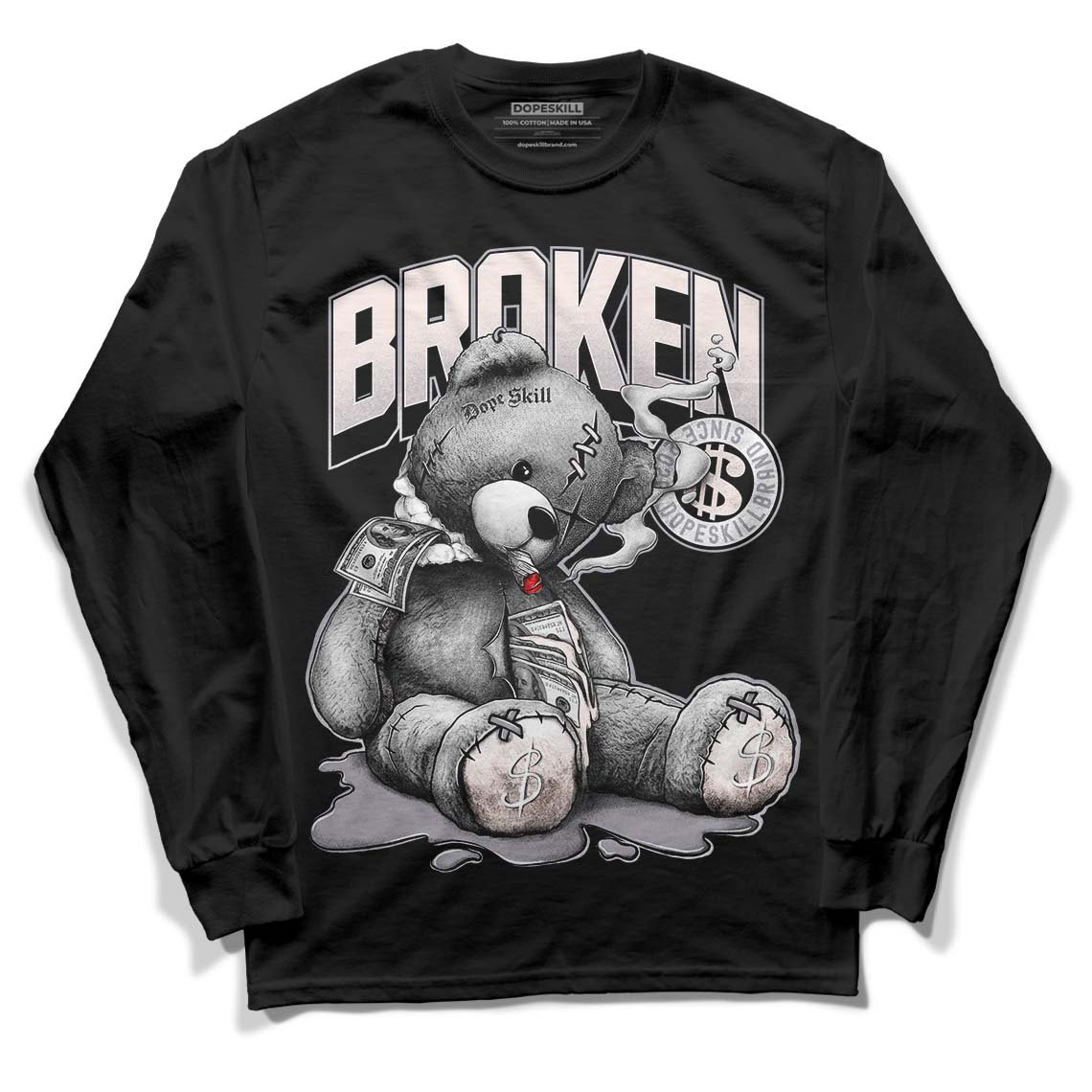 Jordan 2 Cement Grey DopeSkill Long Sleeve T-Shirt Sick Bear Graphic Streetwear - Black