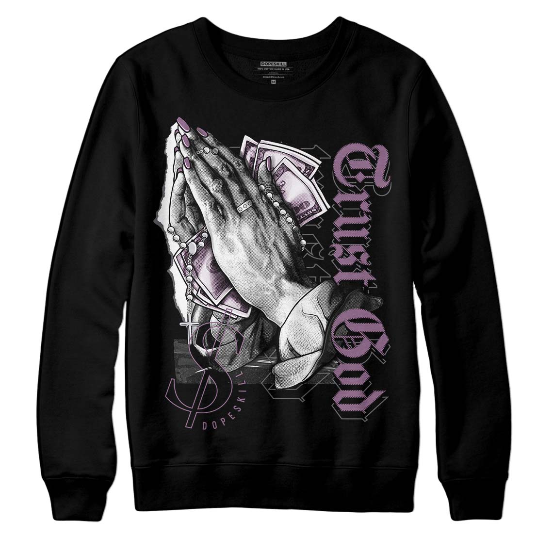 Jordan 2 “Mauve/Off-Noir” DopeSkill Sweatshirt Trust God Graphic Streetwear - Black 