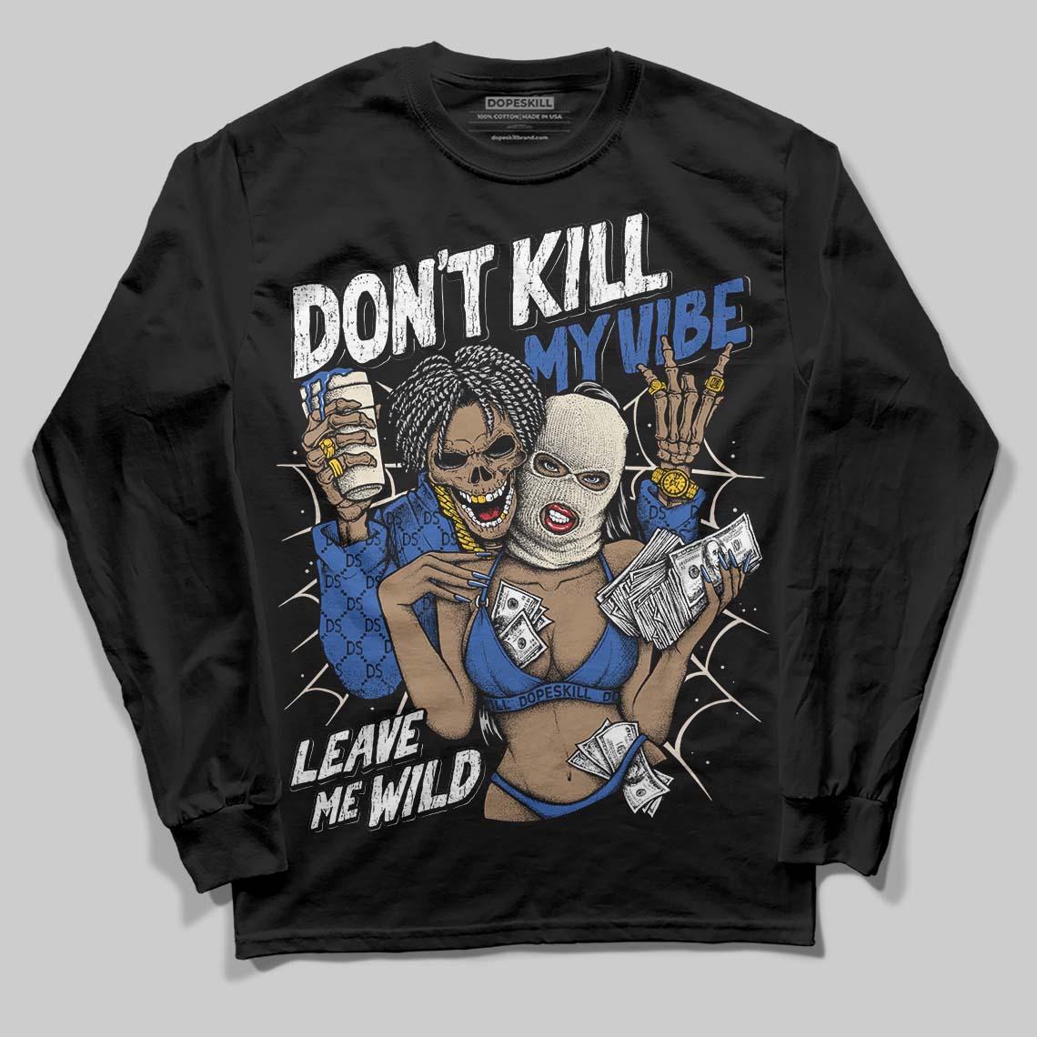 Jordan 1 Low Travis Scott x Fragment DopeSkill Long Sleeve T-Shirt Don't Kill My Vibe Graphic Streetwear - Black