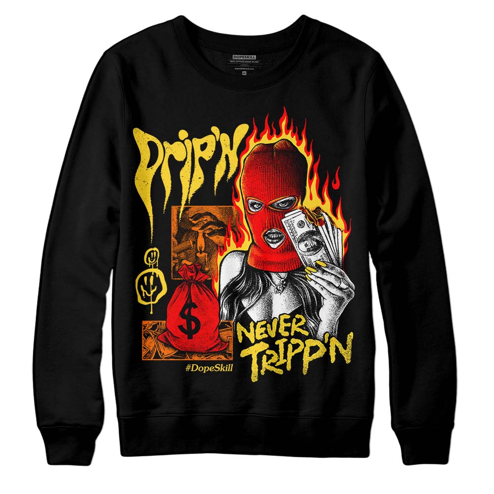 Jordan 4 Thunder DopeSkill Sweatshirt Drip'n Never Tripp'n Graphic Streetwear - Black
