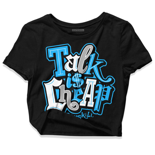 Jordan 2 Low "University Blue" DopeSkill Women's Crop Top Talk Is Chip Graphic Streetwear - Black