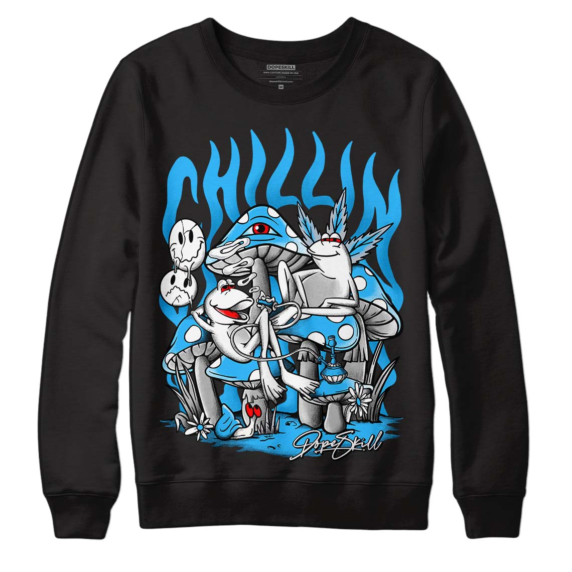 Jordan 2 Low "University Blue" DopeSkill Sweatshirt Chillin Graphic Streetwear - Black