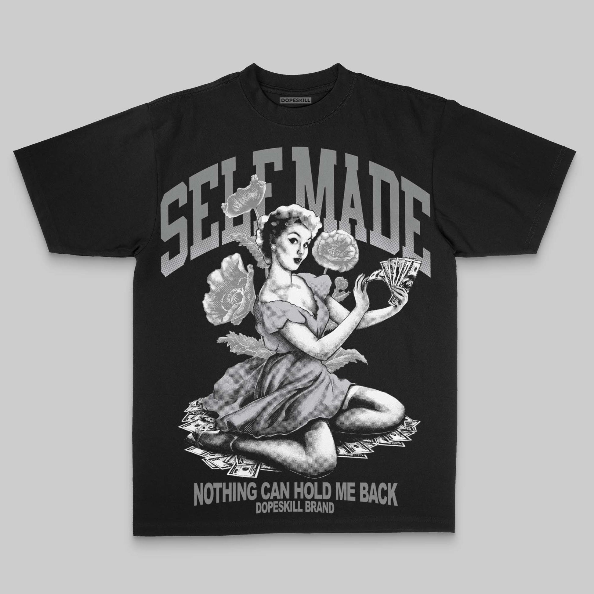 Grey Oversize Print Self Made DopeSkill Graphic Premium T-shirt Streetwear - Black