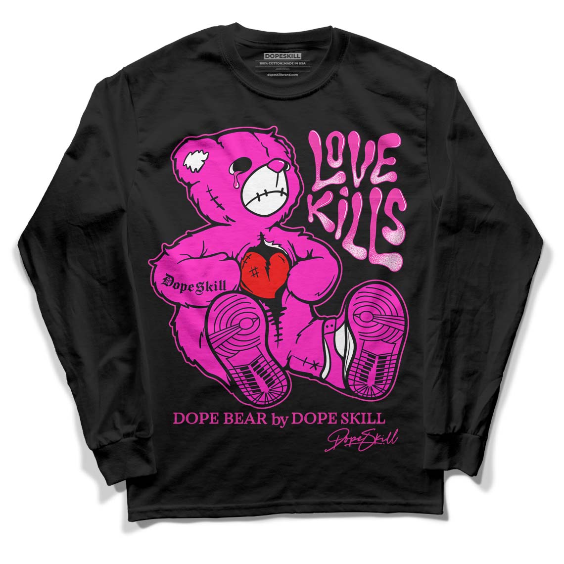 Dunk Low GS “Active Fuchsia” DopeSkill Long Sleeve T-Shirt Love Kills Graphic Streetwear - Black