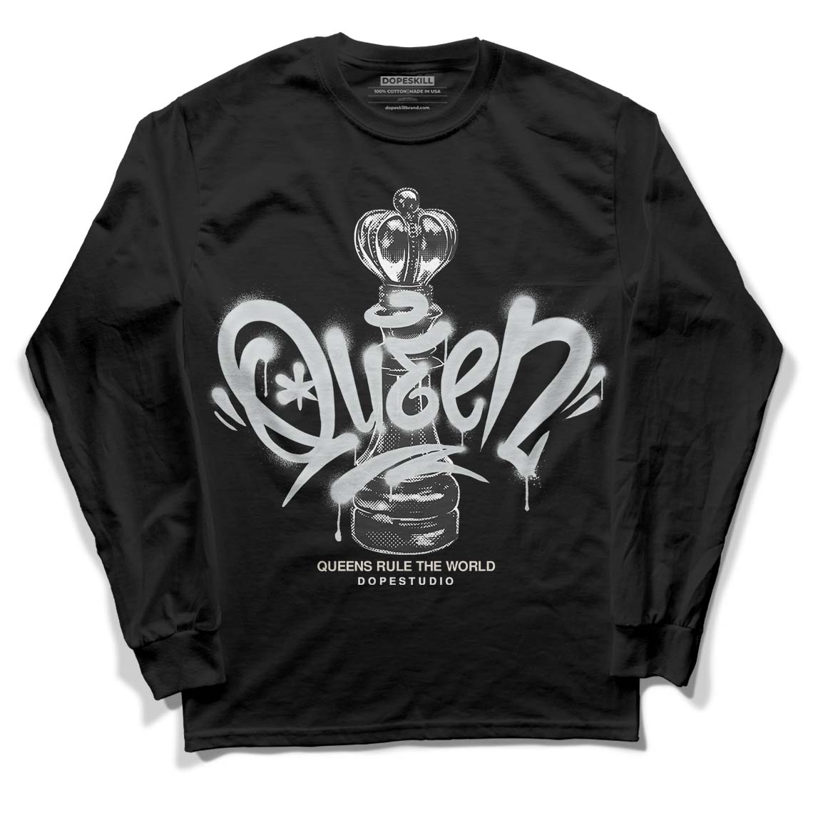 Jordan 1 Retro Low OG Black Cement DopeSkill Long Sleeve T-Shirt Queen Chess Graphic Streetwear - Black