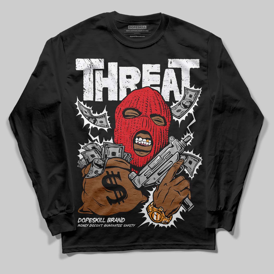 Dunk Panda Low White Black DopeSkill Long Sleeve T-Shirt Under Threat Graphic Streetwear - Black