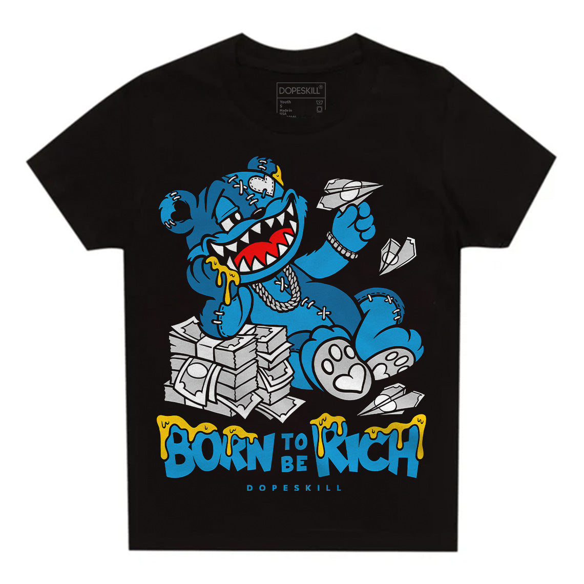 Jordan 4 Retro Military Blue DopeSkill Toddler Kids T-shirt Born To Be Rich Graphic Streetwear - Black