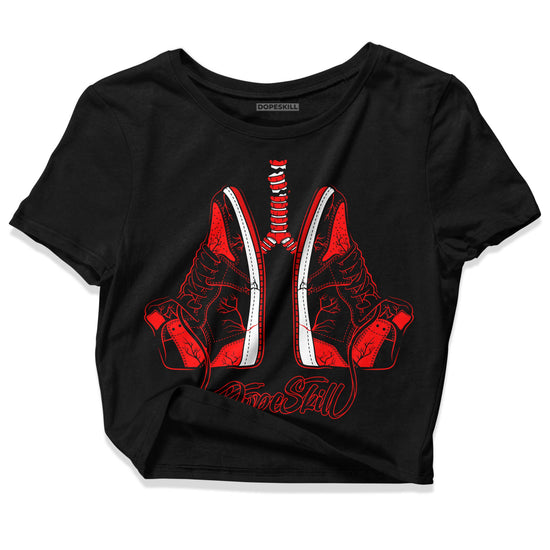 Jordan 1 Retro High OG "Satin Bred" DopeSkill Women's Crop Top Breathe Graphic Streetwear - Black