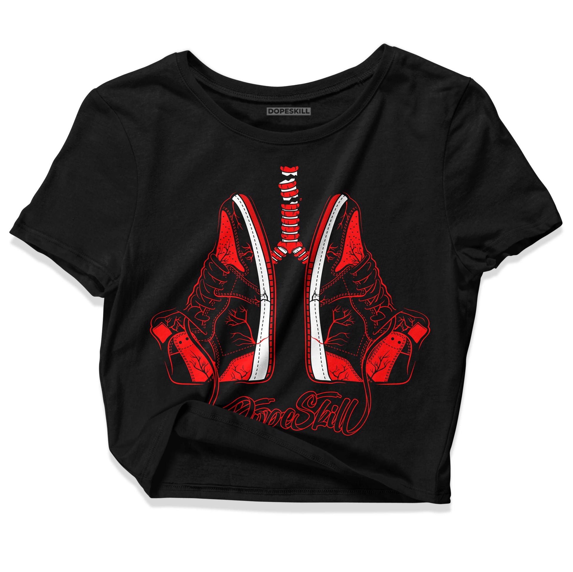 Jordan 1 Retro High OG "Satin Bred" DopeSkill Women's Crop Top Breathe Graphic Streetwear - Black