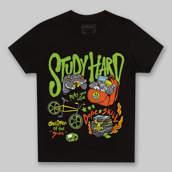 Neon Green Sneakers DopeSkill Toddler Kids T-shirt Study Hard Graphic Streetwear - black