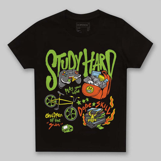 Neon Green Sneakers DopeSkill Toddler Kids T-shirt Study Hard Graphic Streetwear - black