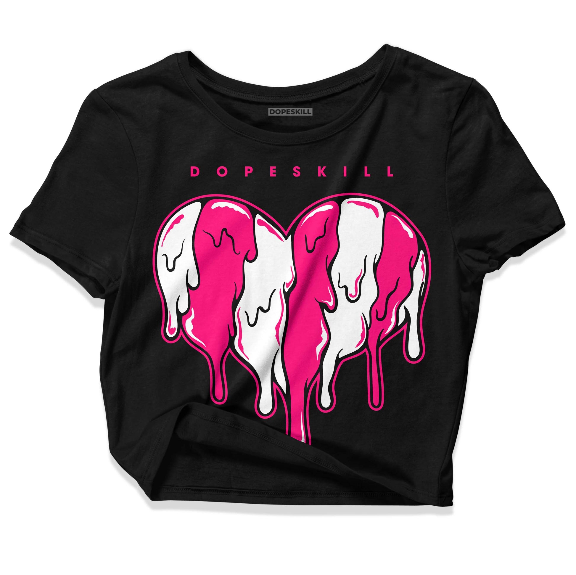 Jordan 1 Low GS “Fierce Pink” Dopeskill Women's Crop Top Slime Drip Heart Graphic Streetwear - Black