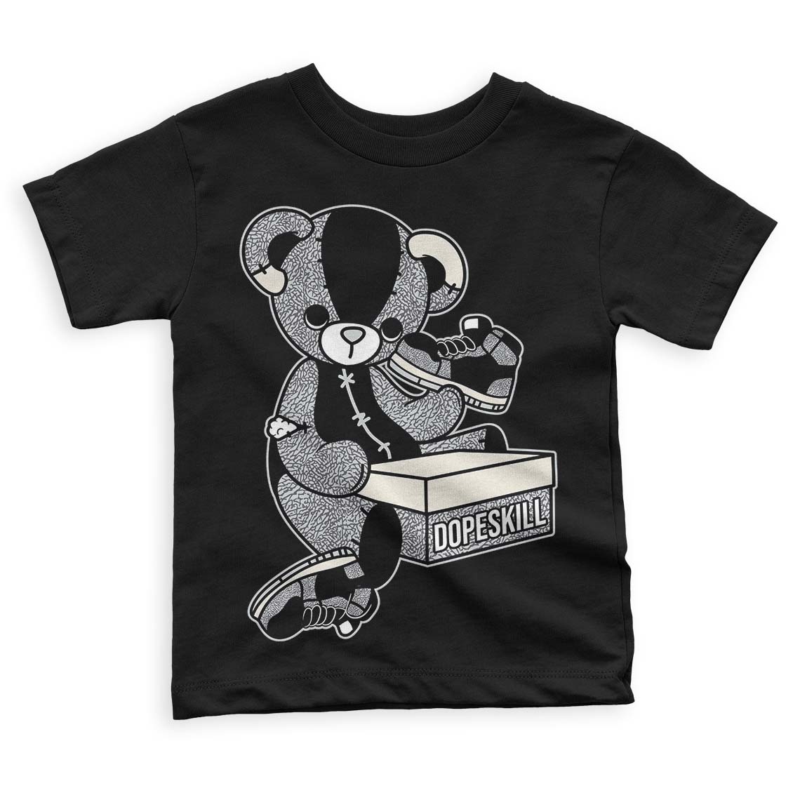 Jordan 1 Retro Low OG Black Cement DopeSkill Toddler Kids T-shirt Sneakerhead BEAR Graphic Streetwear - Black