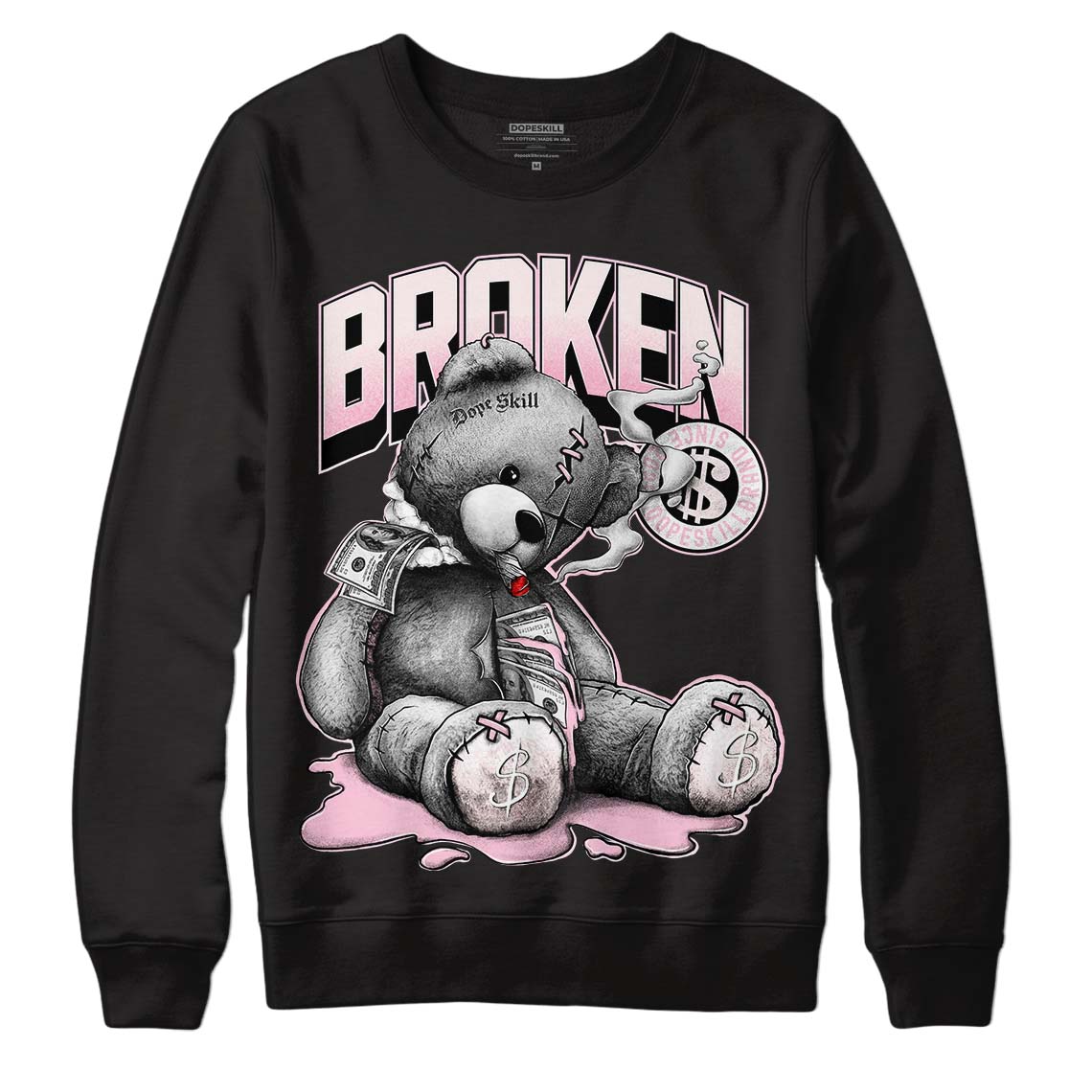 Dunk Low LX Pink Foam DopeSkill Sweatshirt Sick Bear Graphic Streetwear - Black