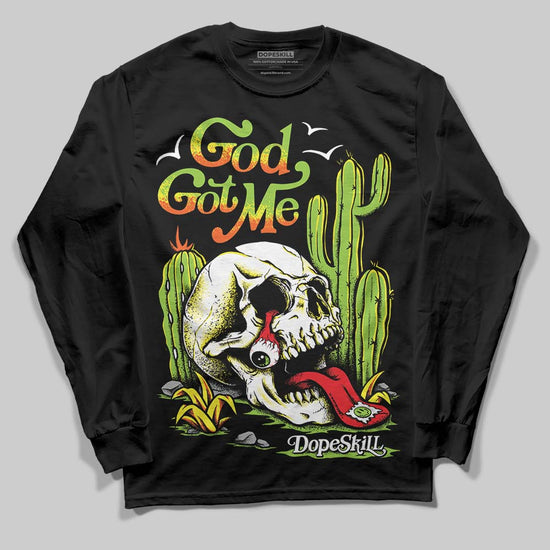 Neon Green Sneakers DopeSkill Long Sleeve T-Shirt God Got Me Graphic Streetwear - Black