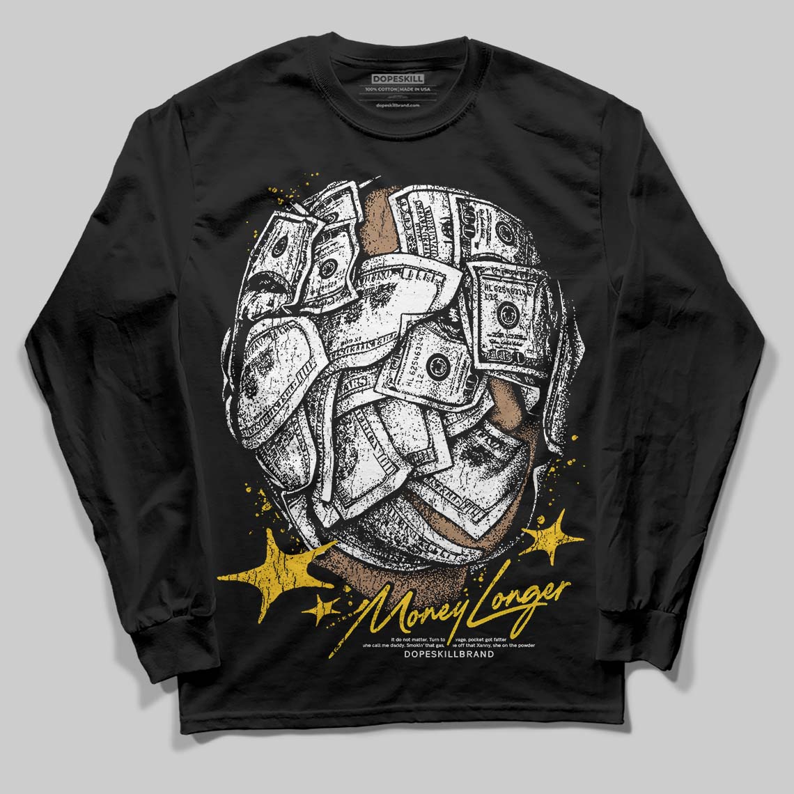 Yellow Sneakers DopeSkill Long Sleeve T-Shirt Money Longer Graphic Streetwear - Black
