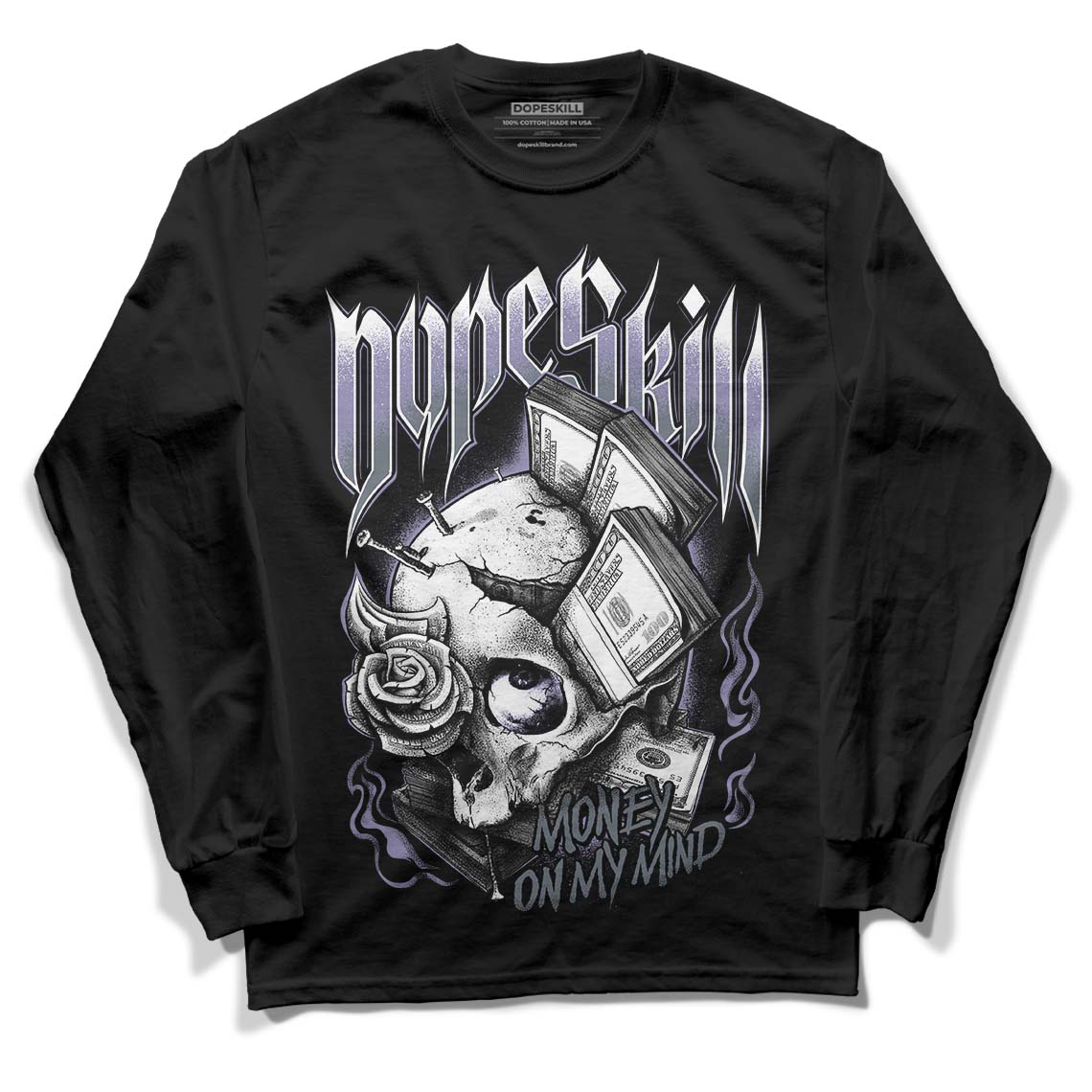 Jordan 5 Retro Low Indigo Haze DopeSkill Long Sleeve T-Shirt Money On My Mind Graphic Streetwear - Black