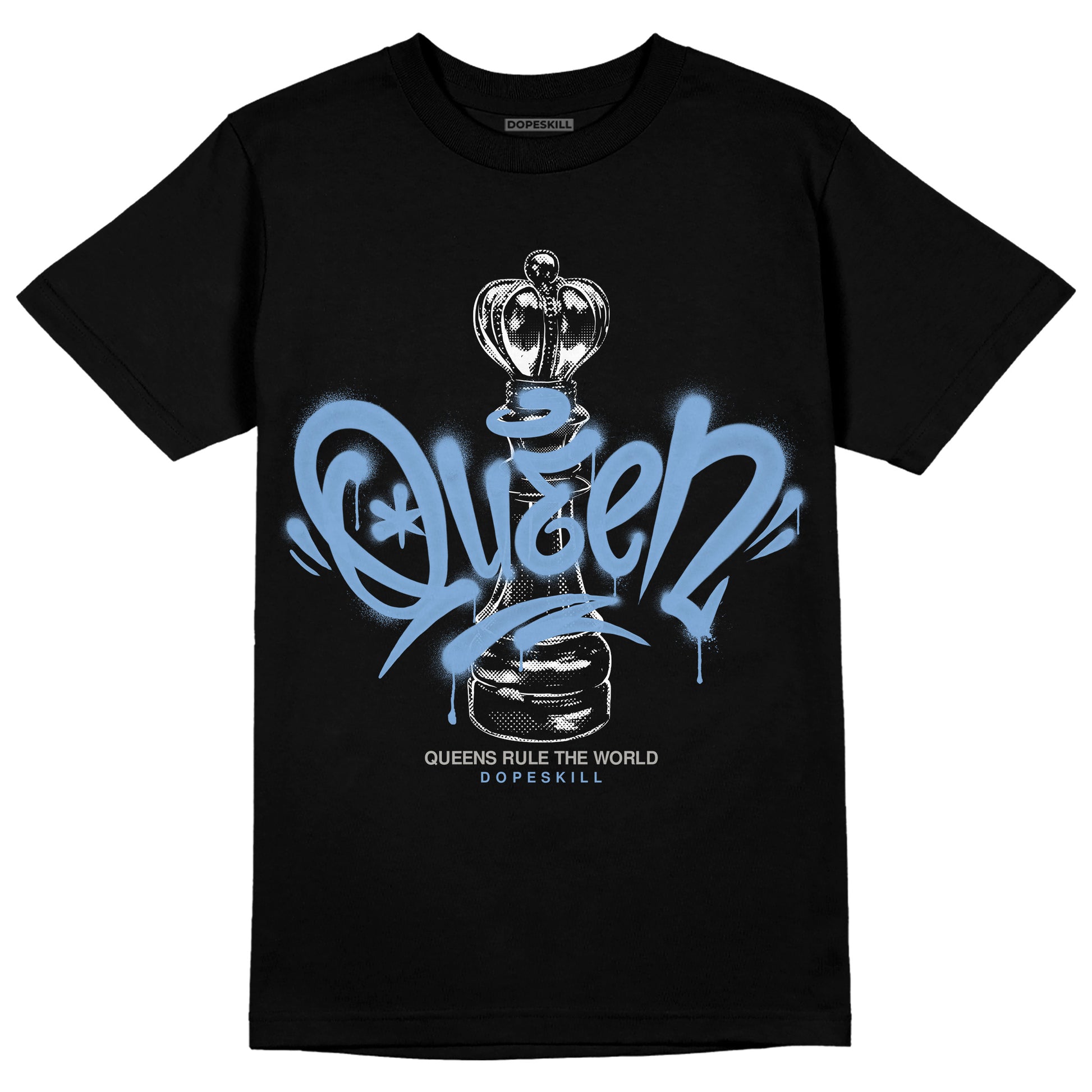 Jordan 5 Retro University Blue DopeSkill T-Shirt Queen Chess Graphic Streetwear - Black