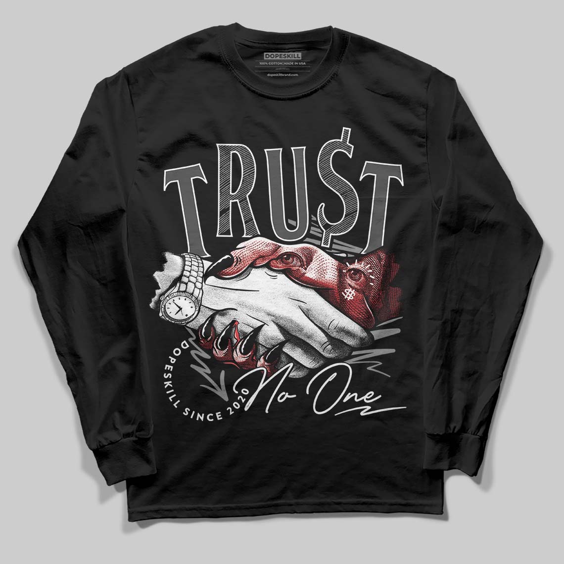 Jordan 4 “Black Cat” (2025) DopeSkill Long Sleeve T-Shirt Trust No One Graphic Streetwear - Black
