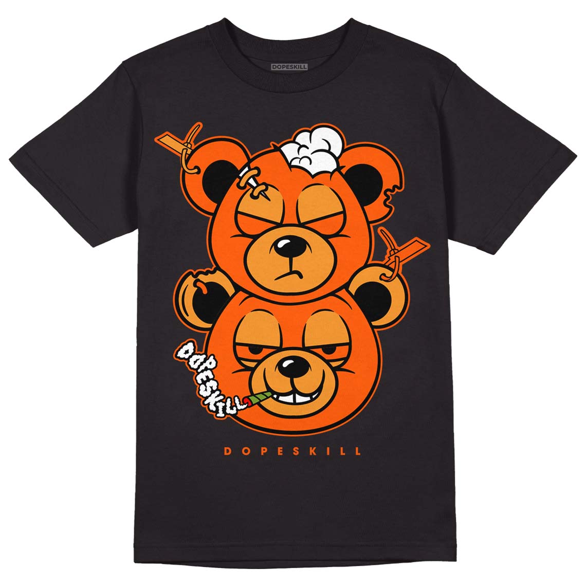 Jordan 12 Retro Brilliant Orange DopeSkill T-Shirt New Double Bear Graphic Streetwear - Black