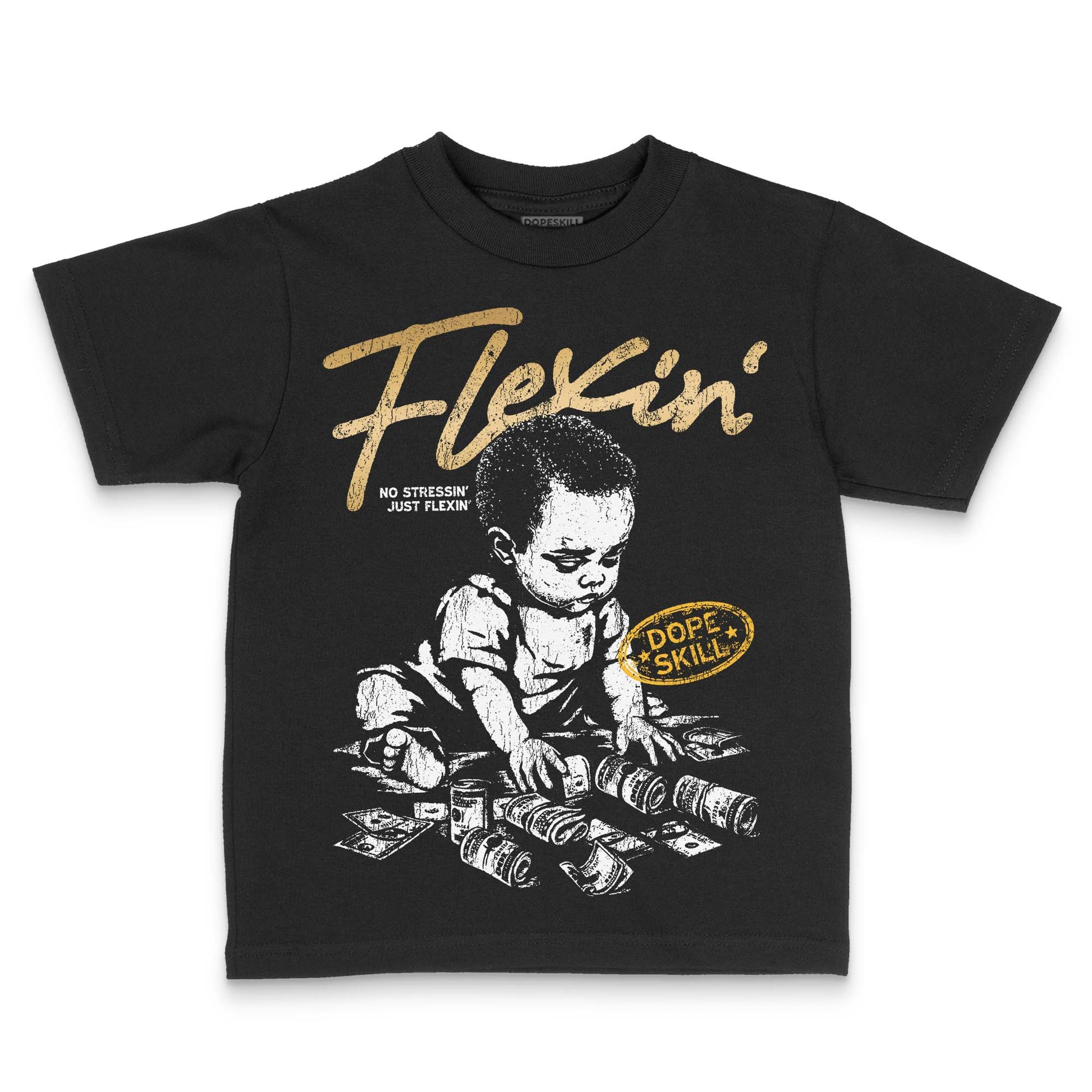 Jordan 12 Retro 'Taxi' 2025 DopeSkill Toddler Kids T-shirt Flexin' Graphic Streetwear - Black