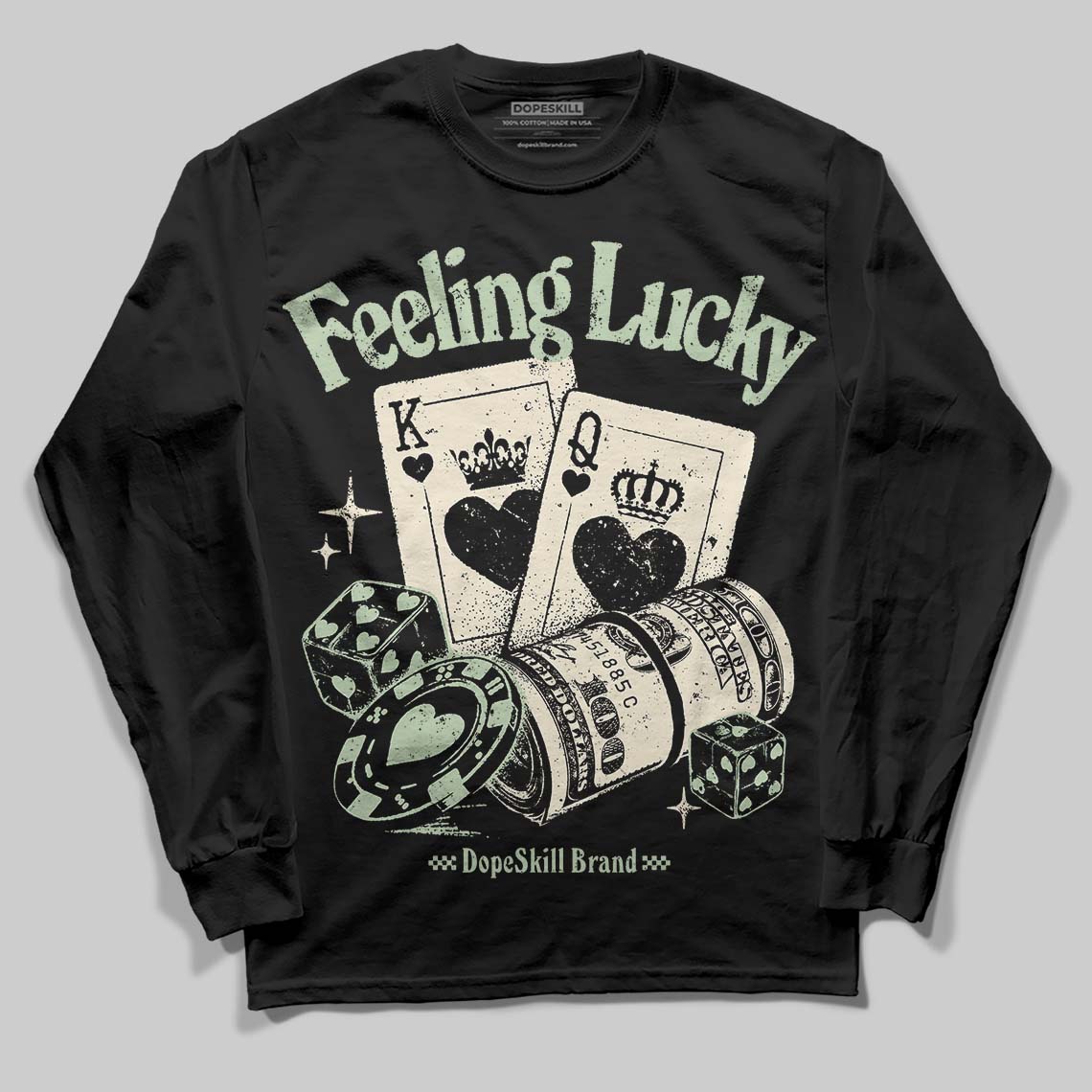 Jordan 4 WMNS “Seafoam” (2025) DopeSkill Long Sleeve T-Shirt Feeling Lucky Graphic Streetwear - Black