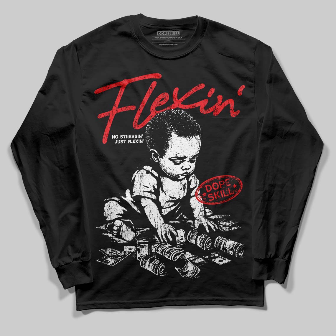 Red Sneakers DopeSkill Long Sleeve T-Shirt Flexin' Graphic Streetwear - Black