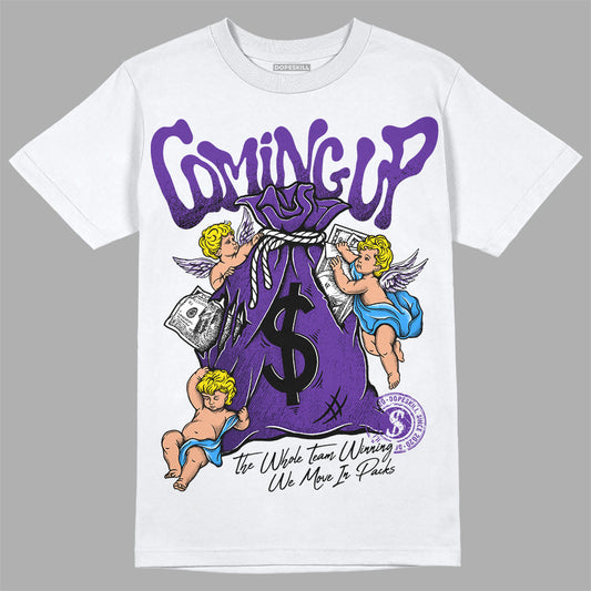 PURPLE Sneakers DopeSkill T-Shirt Money Bag Coming Up Graphic Streetwear - White 