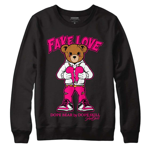 Jordan 1 Low GS “Fierce Pink” Dopeskill Sweatshirt Fake Love Graphic Streetwear - Black