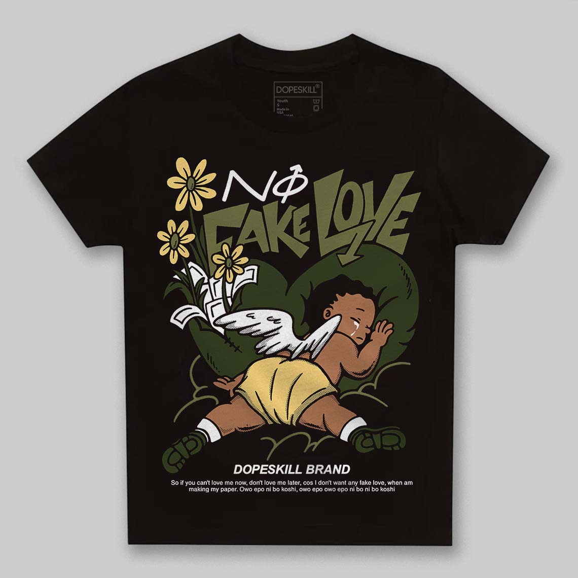 Jordan 4 Retro SE Craft Medium Olive DopeSkill Toddler Kids T-shirt No Fake Love Graphic Streetwear - Black