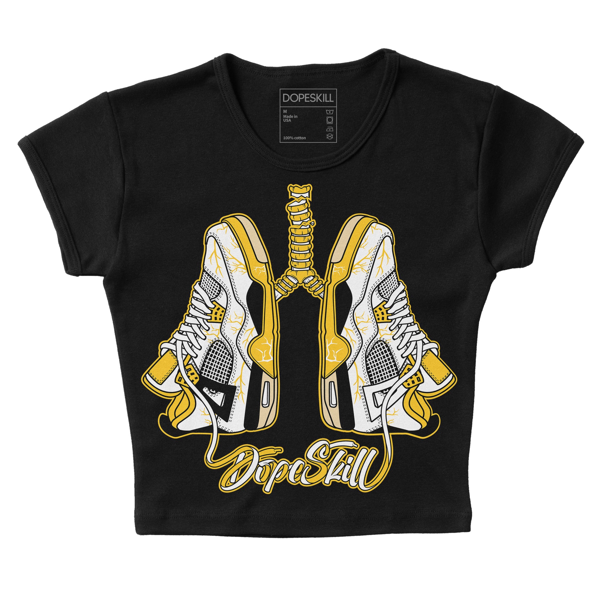 Jordan 4 Retro “Vivid Sulfur” DopeSkill Women's Crop Top Breathe Graphic Streetwear - Black 