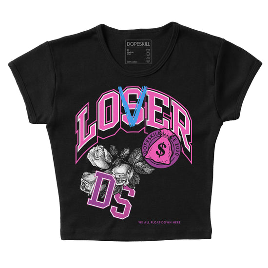 Jordan 4 GS “Hyper Violet” DopeSkill Women's Crop Top Loser Lover Graphic Streetwear - Black