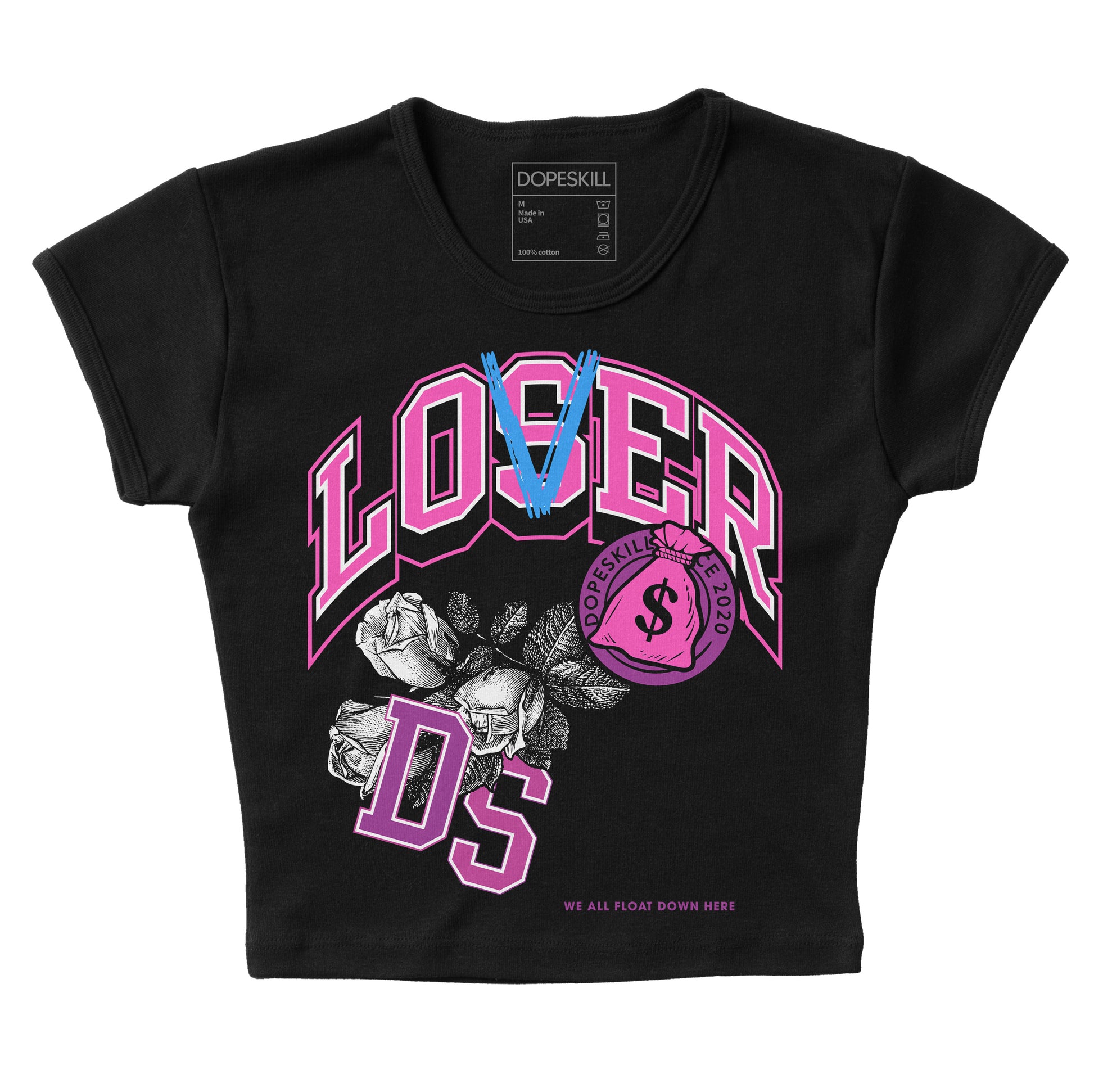 Jordan 4 GS “Hyper Violet” DopeSkill Women's Crop Top Loser Lover Graphic Streetwear - Black