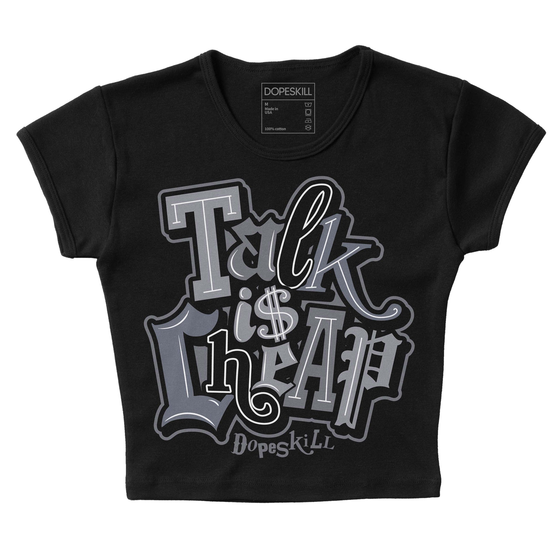 Jordan 14 Retro 'Stealth' DopeSkill Women's Crop Top Talk Is Chip Graphic Streetwear - Black