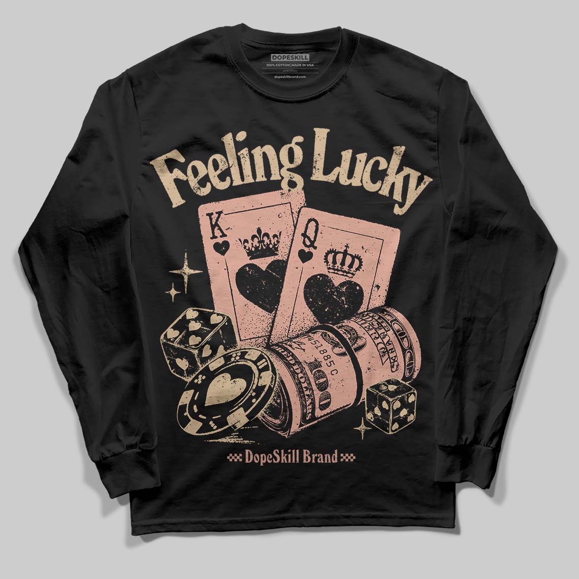 TAN Sneakers DopeSkill Long Sleeve T-Shirt Feeling Lucky Graphic Streetwear - Black