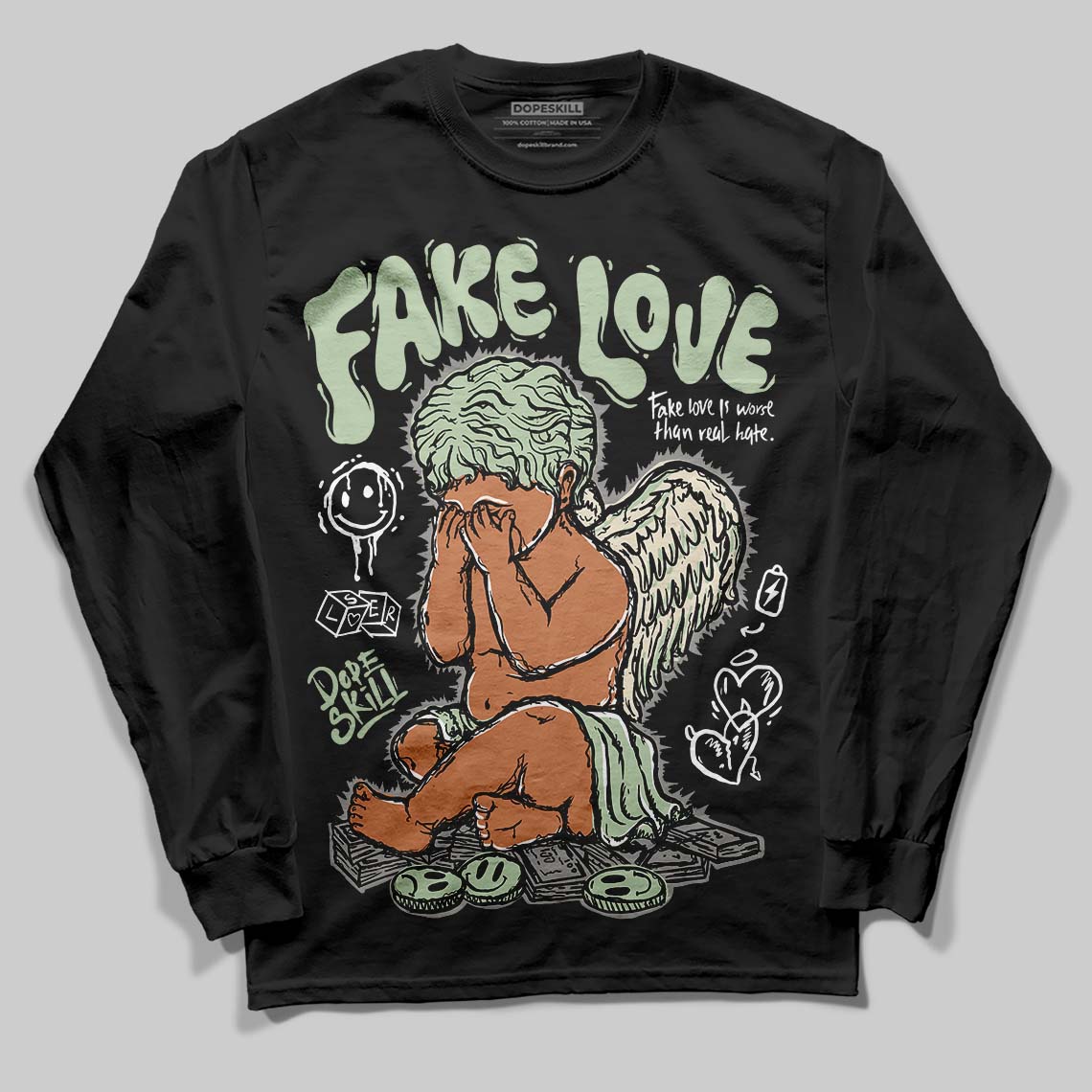 Jordan 4 WMNS “Seafoam” (2025) DopeSkill Long Sleeve T-Shirt False Love Graphic Streetwear - Black