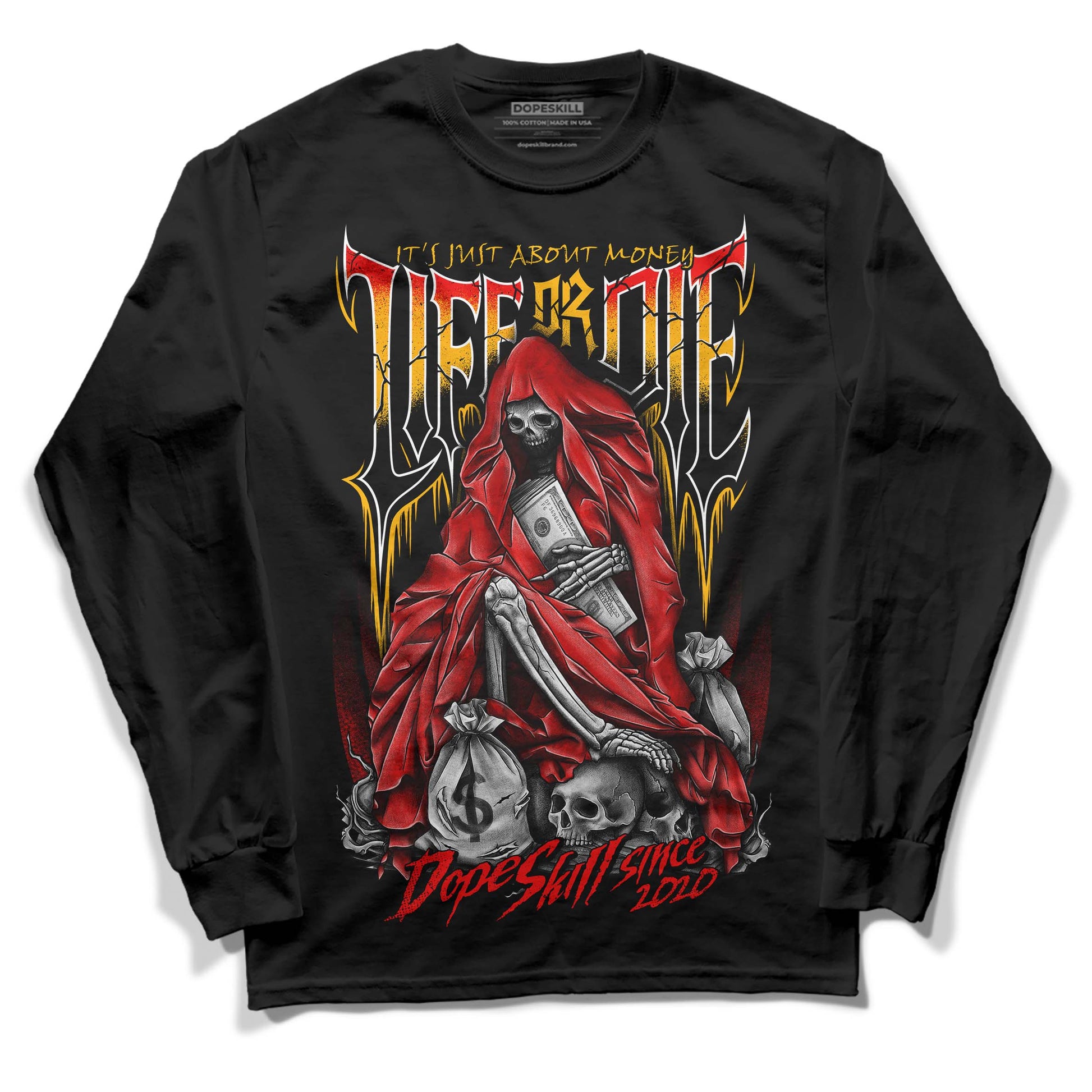 Red Sneakers DopeSkill Long Sleeve T-Shirt Life or Die Graphic Streetwear - Black