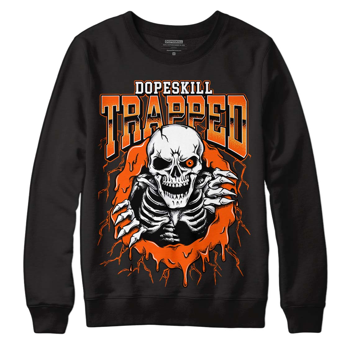 Jordan 12 Retro Brilliant Orange DopeSkill Sweatshirt Trapped Halloween Graphic Streetwear - Black