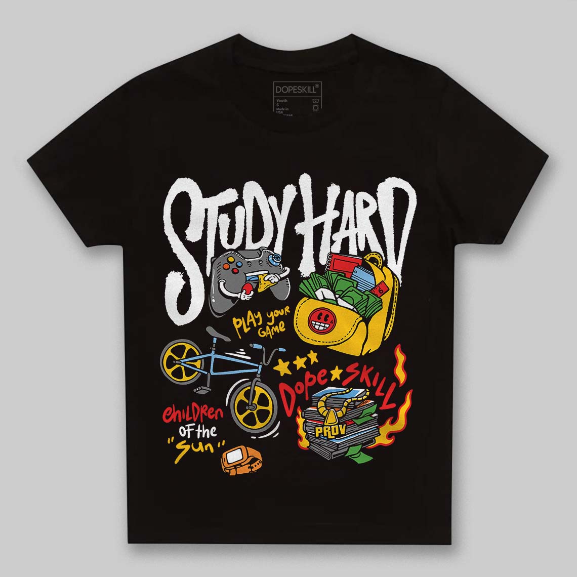 Yellow Sneakers DopeSkill Toddler Kids T-shirt Study Hard Graphic Streetwear - Black