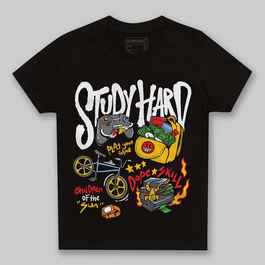 Yellow Sneakers DopeSkill Toddler Kids T-shirt Study Hard Graphic Streetwear - Black