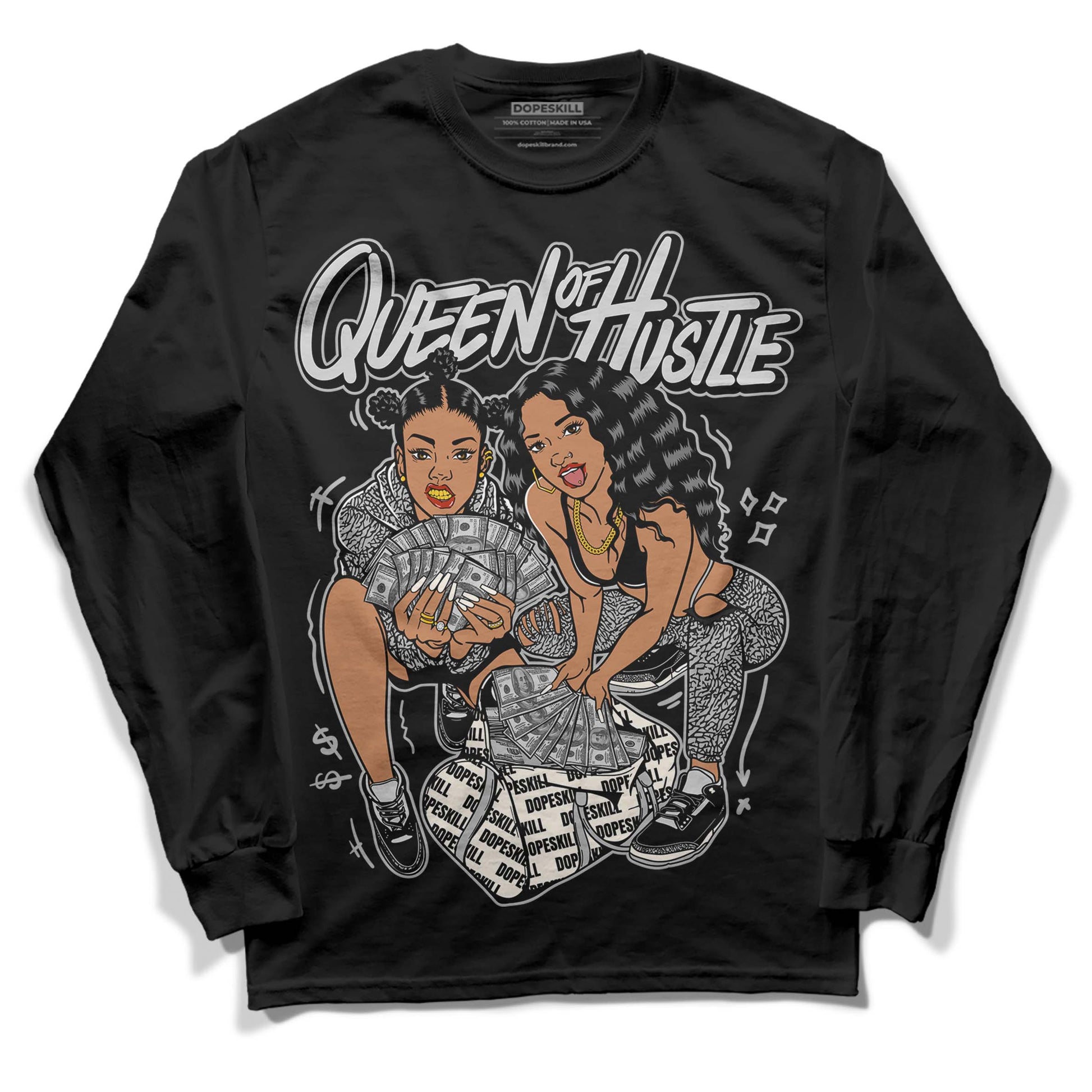 Jordan 3 “Off Noir” DopeSkill Long Sleeve T-Shirt Queen Of Hustle Graphic Streetwear - Black