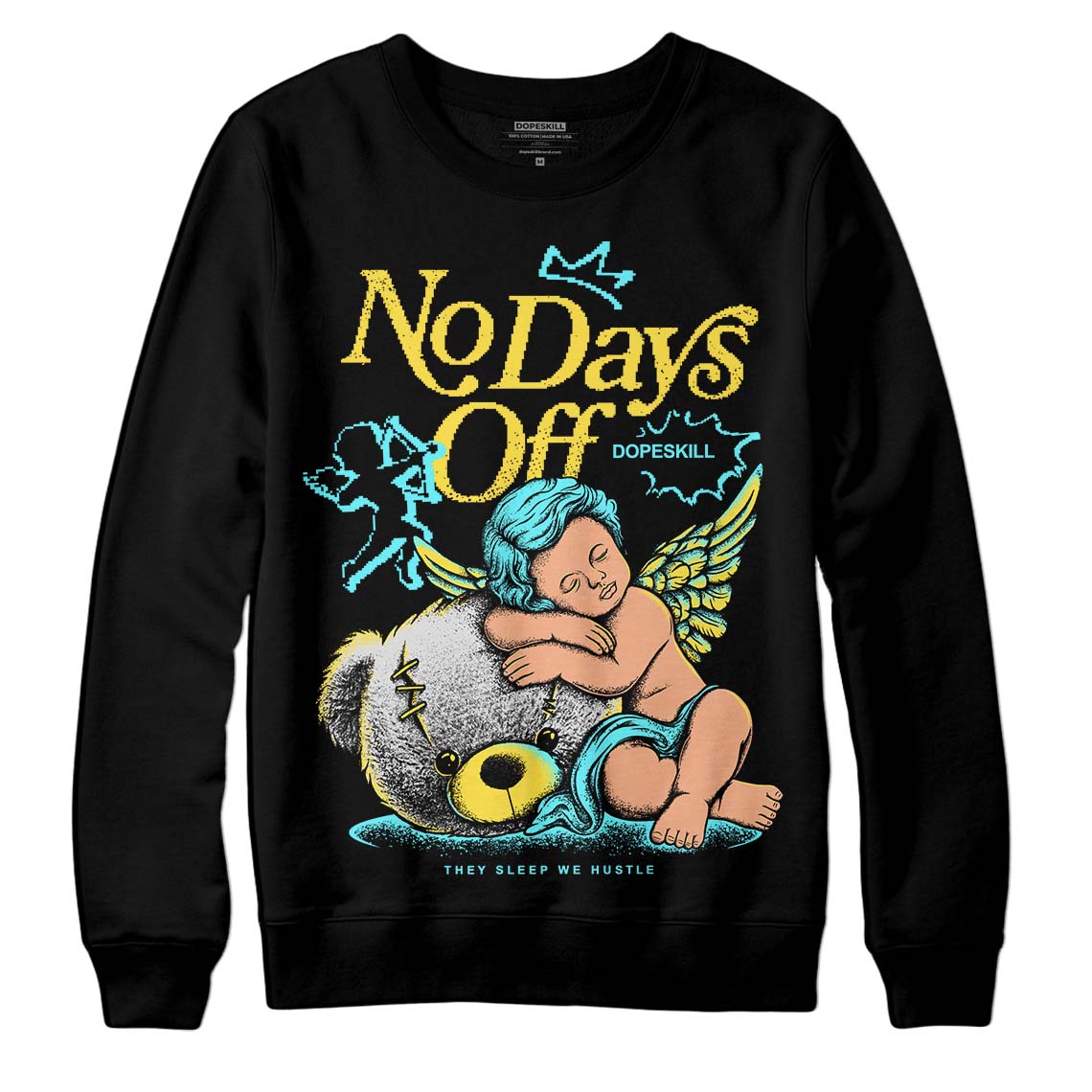 Jordan 5 Aqua DopeSkill Sweatshirt New No Days Off Graphic Streetwear - Black