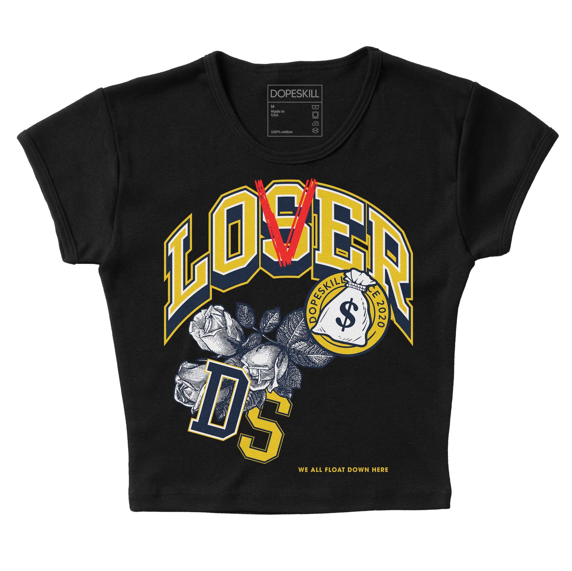 Dunk Low Vintage “Michigan” DopeSkill Women's Crop Top Loser Lover Graphic Streetwear - Black