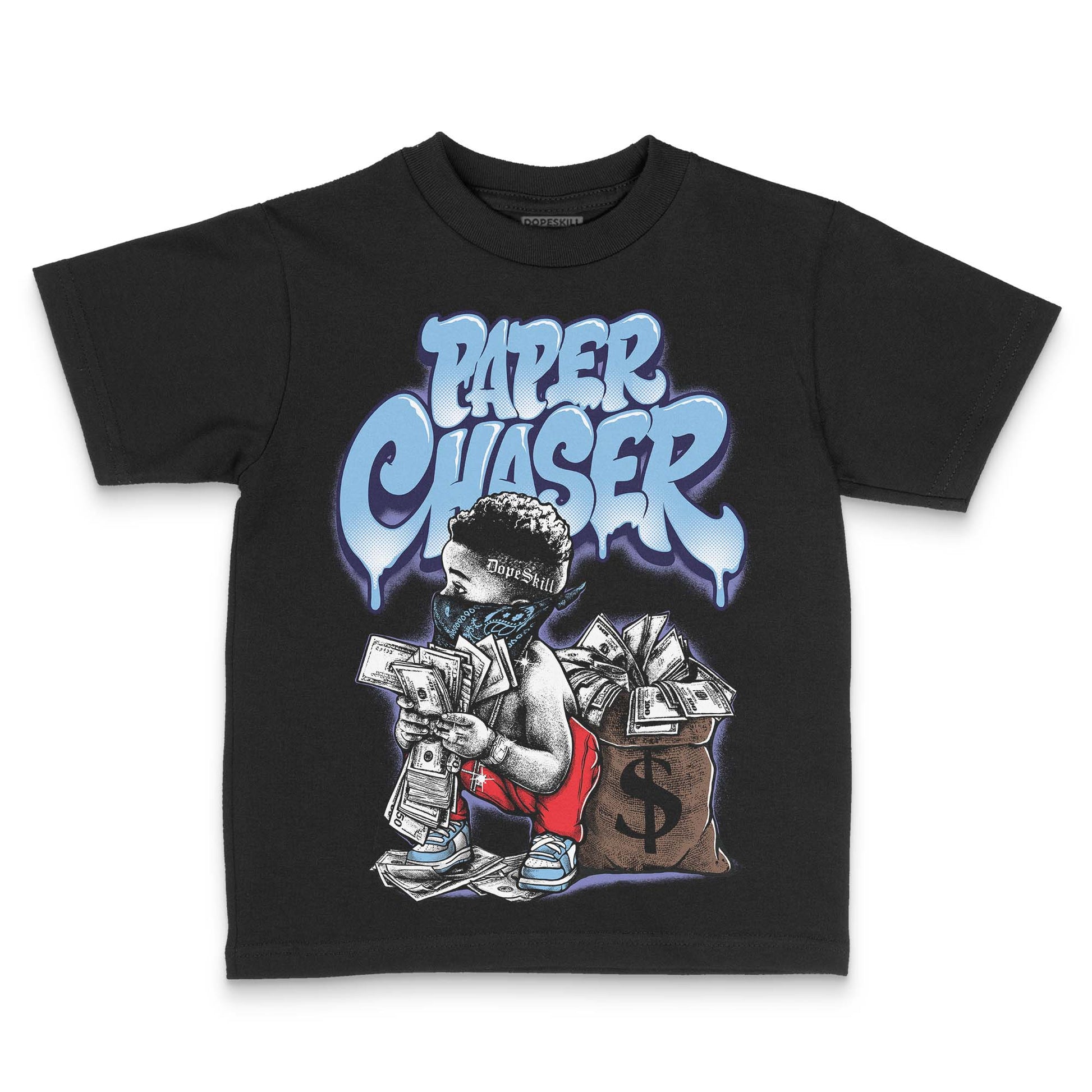 University Blue Sneakers DopeSkill Toddler Kids T-shirt Paper Chaser Boy Graphic Streetwear - Black